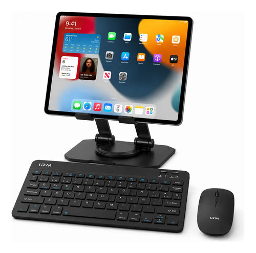 Kit Teclado Mouse Bluetooth Soporte Metal 360° Para Tablet