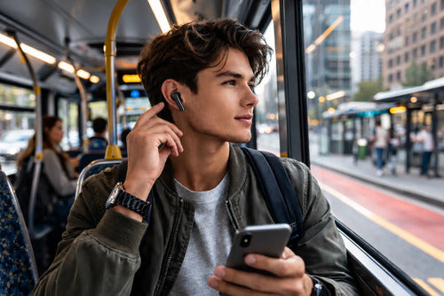 Kit Audífonos Bluetooth 5.49 Y Bolso Organizador Accesorios Negro