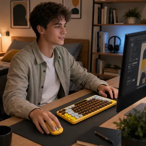 Kit Teclado Y Mouse Inalámbricos Teclas Redondas Silencioso