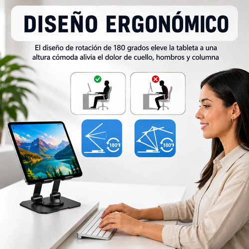 Soporte Metálico Ajustable Plegable Para Tablet Y Celular Negro