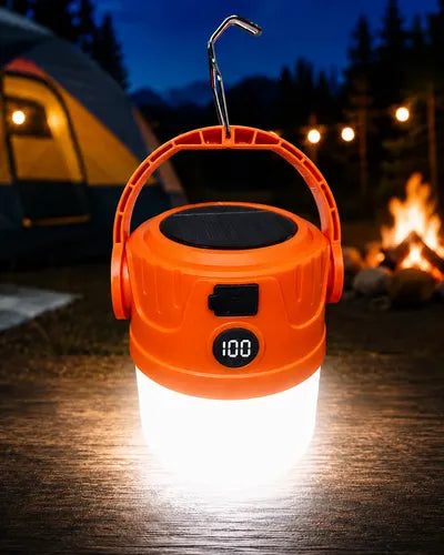 Lampara Solar Camping Farol Colgante Recargable Power Bank Naranja