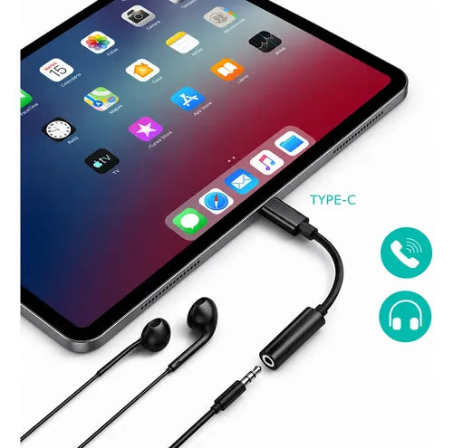 Adaptador Audio Tipo C A Jack 3.5mm Conector De Audífonos Negro