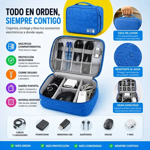 Bolso Organizador Viaje Para Cables Electrónicos Accesorios Azul