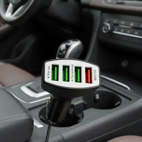 Cargador De Auto Diegmark De Carga Rápida Con 4 Puertos Usb-a Y Tecnología Qualcomm Quick Charge 3.0 Negro
