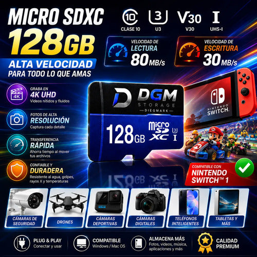 Tarjeta De Memoria Micro Sdxc 128gb Clase 10 Uhs-i U3 V30 4k