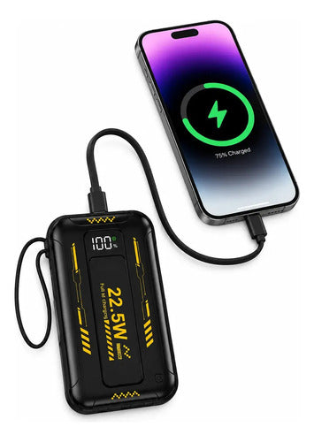 Power Bank Portátil De 10000mah Con Carga Rápida 3 Puertos 4 Cables Integrados Para iPhone Y Android Negro/blanco