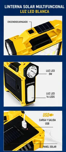 Linterna Led Solar Recargable 30w Con Luz Frontal Y Lateral