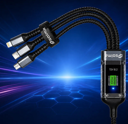 Cable Multicarga 3 En 1 100w Usb L Tipo C Micro Usb 1.2 M Negro