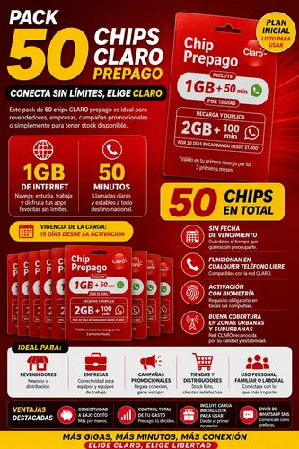 Chip Claro Prepago Pack 50 Unidades Sim Prepago 3 En 1