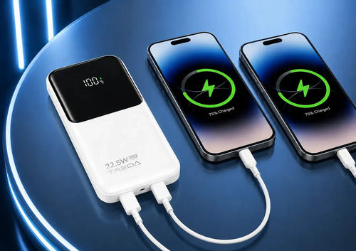 Power Bank Carga Rápida 10000 Mah 22.5w Pd Pantalla Digital 4 Cables Integrados Usb Tipo C Usb L Micro Usb Usb A Batería... Blanco