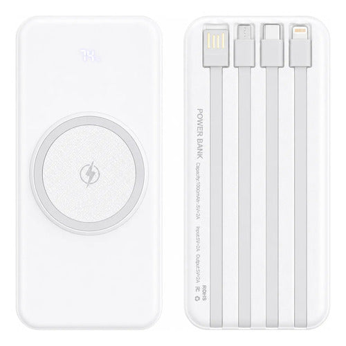 Powerbank 30000mah Carga Rápida Cables Integrados Universal Blanco