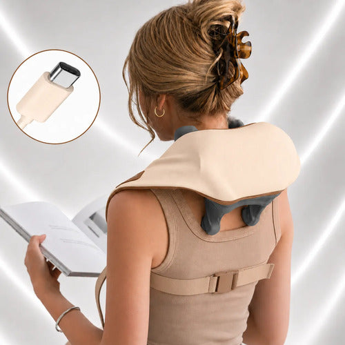 Masajeador Cervical De Cuello Hombros 20w Portátil Recargabl Beige