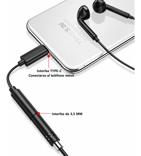 Adaptador Audio Tipo C A Jack 3.5mm Conector De Audífonos Negro
