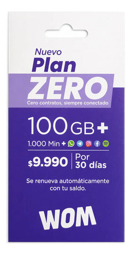 Chip Wom Plan Zero Incluye 100 Gb + 1000 Min Esim 3 En 1