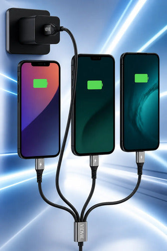 Cable Multicargador Compatible Con iPhone Tipo C Y Micro V8 Negro
