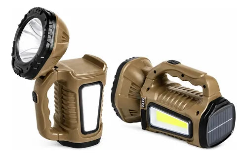 Linterna Led Cob Solar Recargable Usb 1200mah Ajustable 90° Luz Led Blanco Marrón