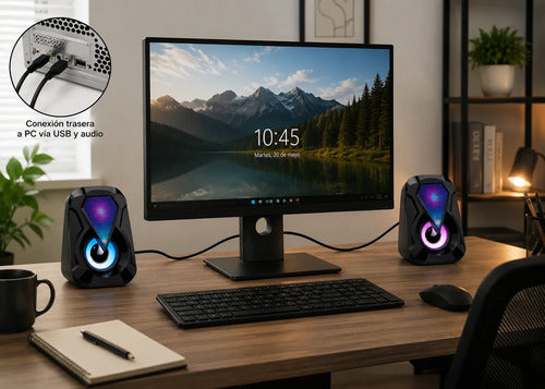 Parlantes Multimedia Para Pc Y Notebook Led Rgb Jack 3.5mm Negro
