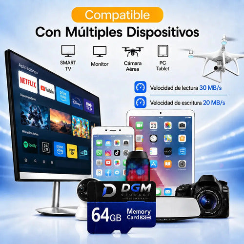 Tarjeta Microsdxc Diegmark 64 Gb Con Adaptador Sd Para Celulares Y Cámaras