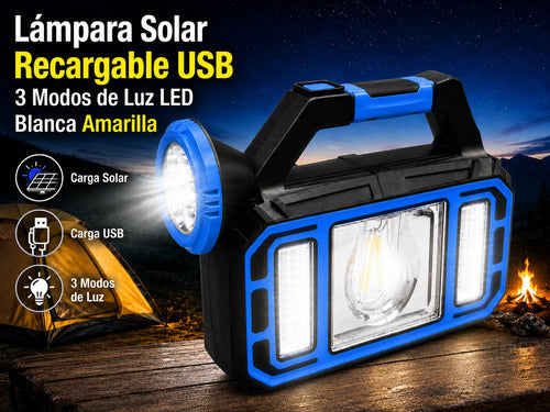 Linterna Solar Multifunción Portátil Luz Led Recargable Usb Blanca/ Amarilla Azul Negro