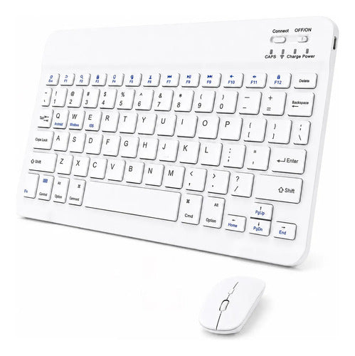 Kit Teclado Y Mouse Bluetooth Para Pc Tablet Y Celular Blanco