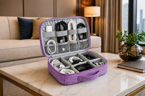 Bolso Organizador Viaje Para Cables Electrónicos Accesorios Púrpura