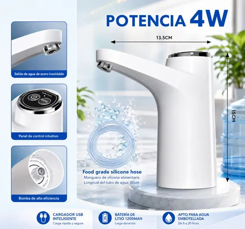 Dispensador De Agua Eléctrico Usb Recargable 8 A 20 L Blanco