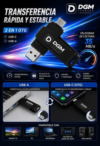 Pendrive Diegmark Otg 64 Gb Con Usb-c Y Usb-a Para Smartphone Y Pc Negro