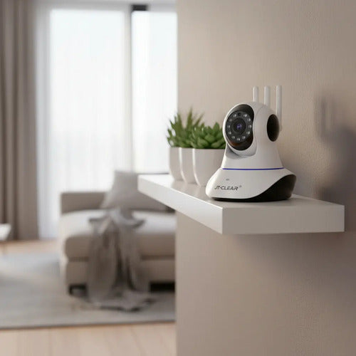 Cámara De Seguridad Wifi Jt-clear Hd Para Hogar Con Cabezal Giratorio Y Visión Nocturna Blanco