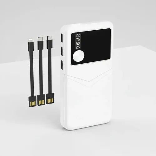 Power Bank Con Carga Rápida Y 3 Puertos Usb Para iPhone, Samsung Y Más - Blanco