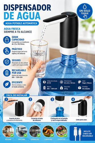 Dispensador De Agua Eléctrico Usb Recargable Portátil 20l Negro