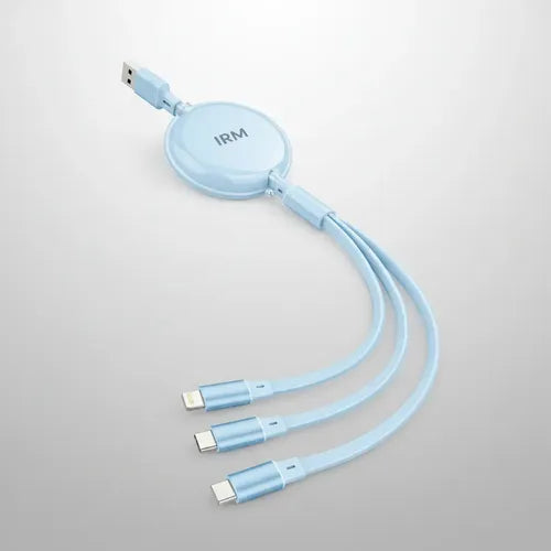 Cable De Carga Rápida Irm 3 En 1 De 100w, Retráctil Y Con Conectores Para iPhone, Micro Usb Y Tipo C Azul Claro