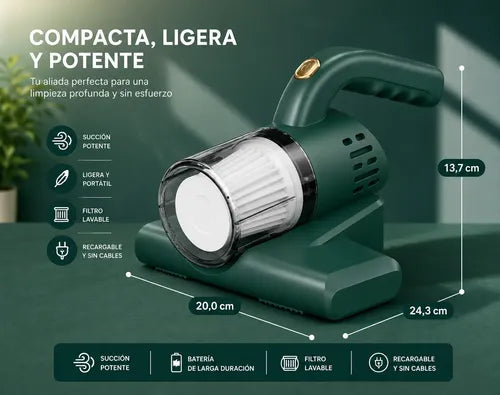 Aspiradora Anti Ácaros Inalámbrica K12 Para Colchones Sofás Verde Musgo
