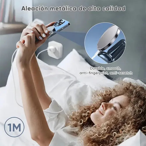Kit Cargador Magnético Inalámbrico 15w Con Adaptador 35w Y Compatible Con iPhone 8, X, Xr, Xs, 11, 12, 13, 14, 15 Y 16 Pro Max Compatible Blanco