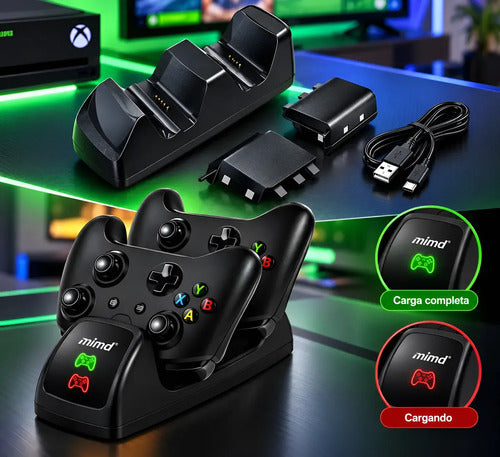 Base Cargador Doble Para Controles Xbox One S/x + 2 Baterias