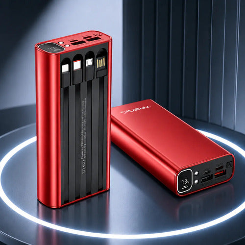Powerbank 20000mah Carga Rápida Luz Led Cables Integrados