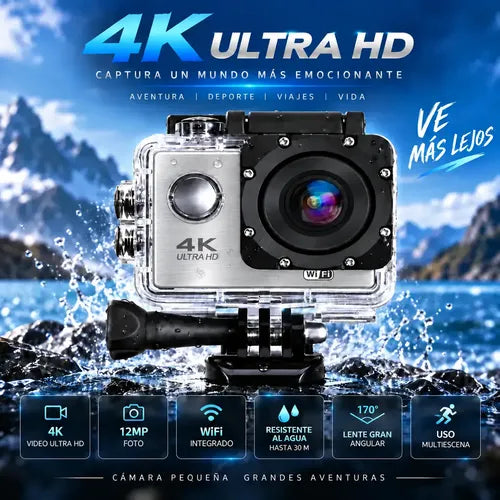 Cámara Deportiva Acción 4k Wifi 16mp 170° Sumergible 30m