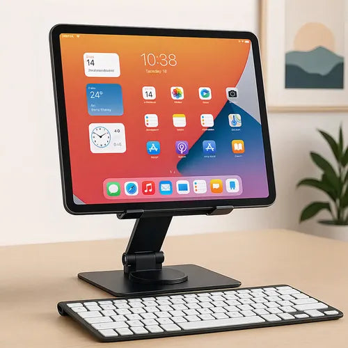 Soporte Giratorio Para Tablet Y Smartphone 360° En Aluminio | Base Ajustable Y Ergonómica Plateado