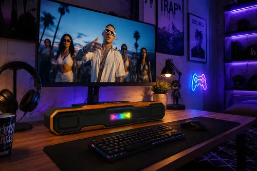 Barra De Sonido Bluetooth 10w Recargable 1200mah Stereo Naranja/negro