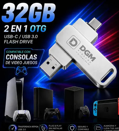 Pendrive Diegmark 32gb Usb C Y Usb A Para Smartphone, Tablet Y Pc Plateado Otg