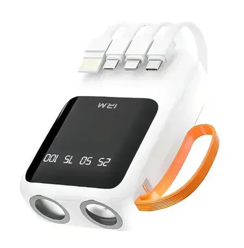 Power Bank Portátil Diegmark De 10000 Mah Con Carga Rápida 12w, Cables Integrados Y Linterna Led Negro/blanco