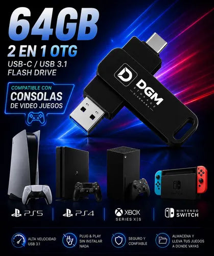 Pendrive Flash Drive Otg 64gb Usb Usb-c 3.1 Alta Velocidad Negro Otg Dual Usb-c Usb-a