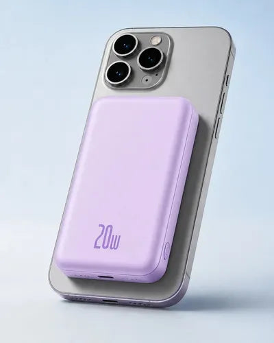 Power Bank Magnético Inalámbrico De Carga Rápida Para iPhone Y Android Violeta Claro