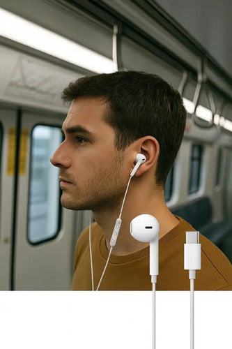 Audífonos Alámbricos Tipo C Para iPhone 15, 16 Y 17 Blancos Micrófono In-ear Negro