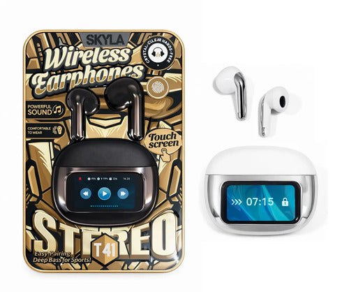 Audífonos Inalámbricos T-41 Con Pantalla Táctil Y Sonido Potente Para Deporte Blanco/plata