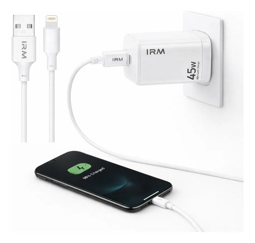 Cargador 45w Gan Carga Rápida Para iPhone 8 Xr 11 12 13 14 Blanco