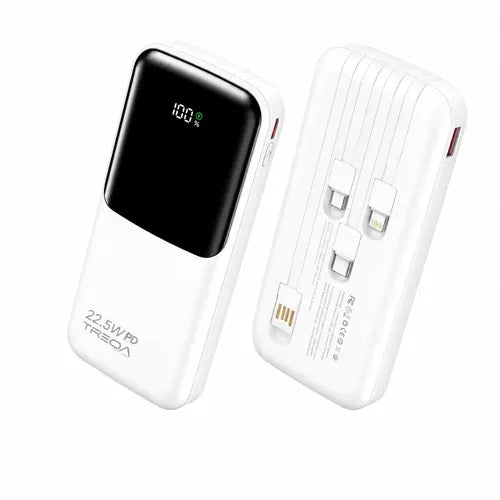 Power Bank Carga Rápida 10000 Mah 22.5w Pd Pantalla Digital 4 Cables Integrados Usb Tipo C Usb L Micro Usb Usb A Batería... Blanco
