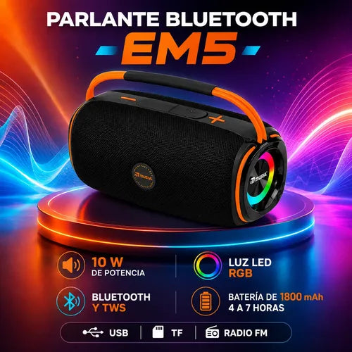 Parlante Bluetooth 10w Luces Rgb Recargable Radio Fm Tws Negro