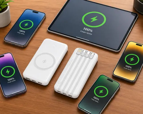 Powerbank 30000mah Carga Rápida Cables Integrados Universal Blanco