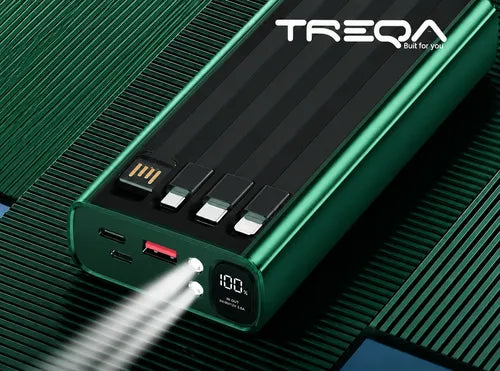 Powerbank 20000mah Carga Rápida Luz Led Cables Integrados