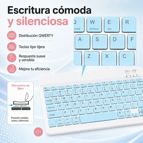 Kit Teclado Y Mouse Bluetooth Para Pc Tablet Y Celular Blanco/azul Azul/celeste